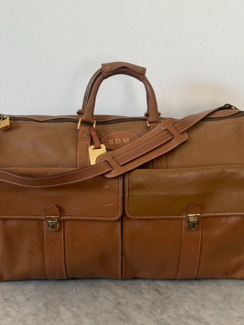 FRENCH California Leather Weekender Duffle Bag Tan Leather Travel Bag